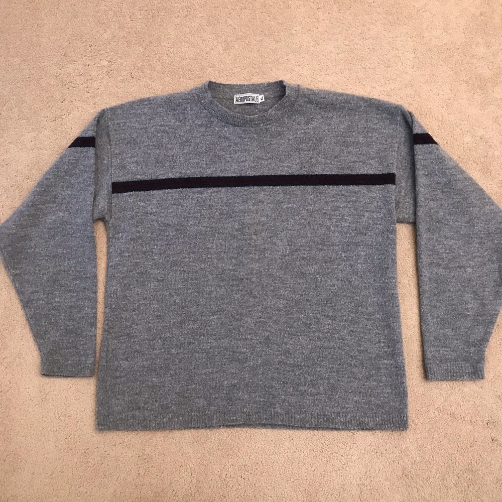 Vintage 90s Aeropostale Crewneck Sweater Mens XL Grey Popcorn Texture Lived In